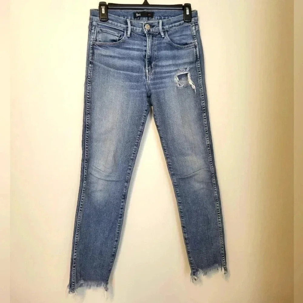 3x1 Made Here High Rise Frayed Hem Jeans in ACE(25) - Picture 3 of 9